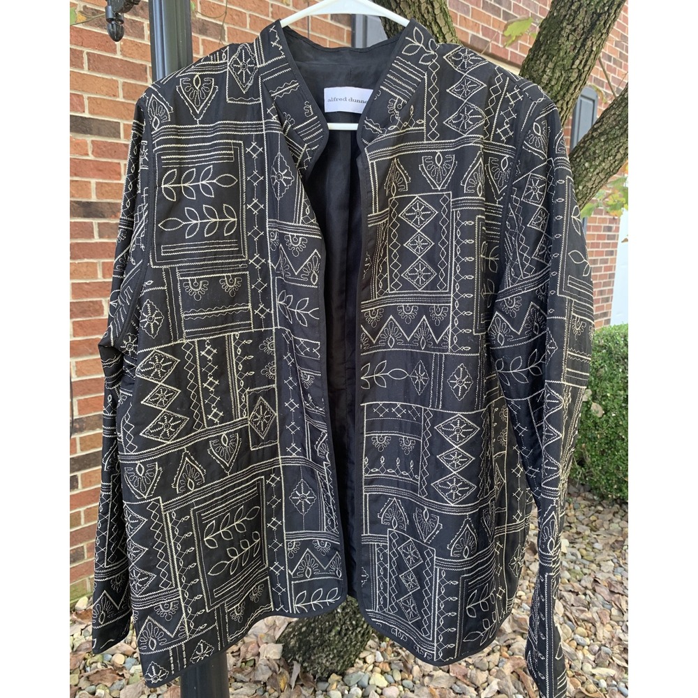 Alfred Dunner Women's Black Embroidered Patchwork Style Jacket Size 14